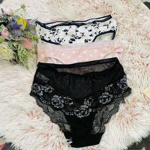 Adrienne Vittadini Black, Pink, and White Lace Panty Set